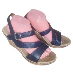 b.o.c. Born Womens Strappy Schirra Wedge Sandal Size 10M Blue Buckle.